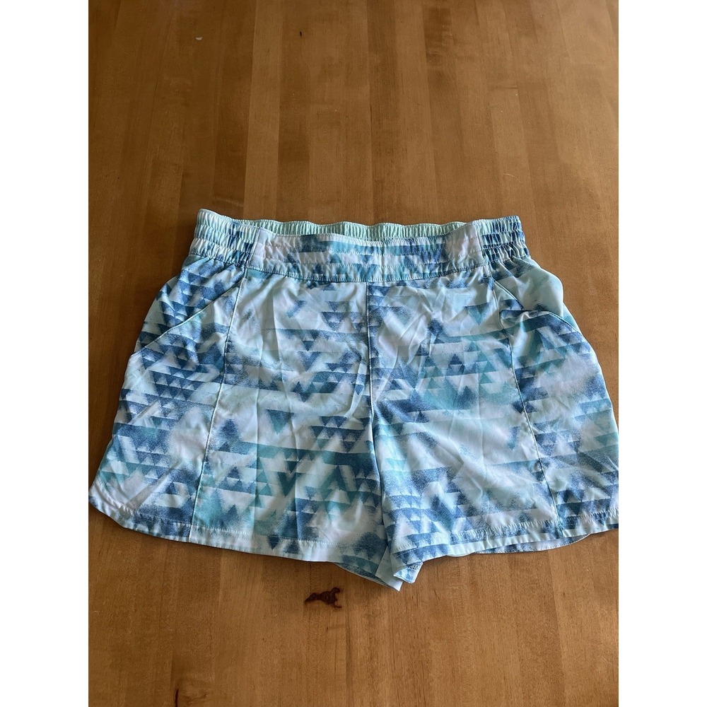 Columbia Women's XL Blue Aqua Geometric Athletic Shorts Built-In Liner Pockets